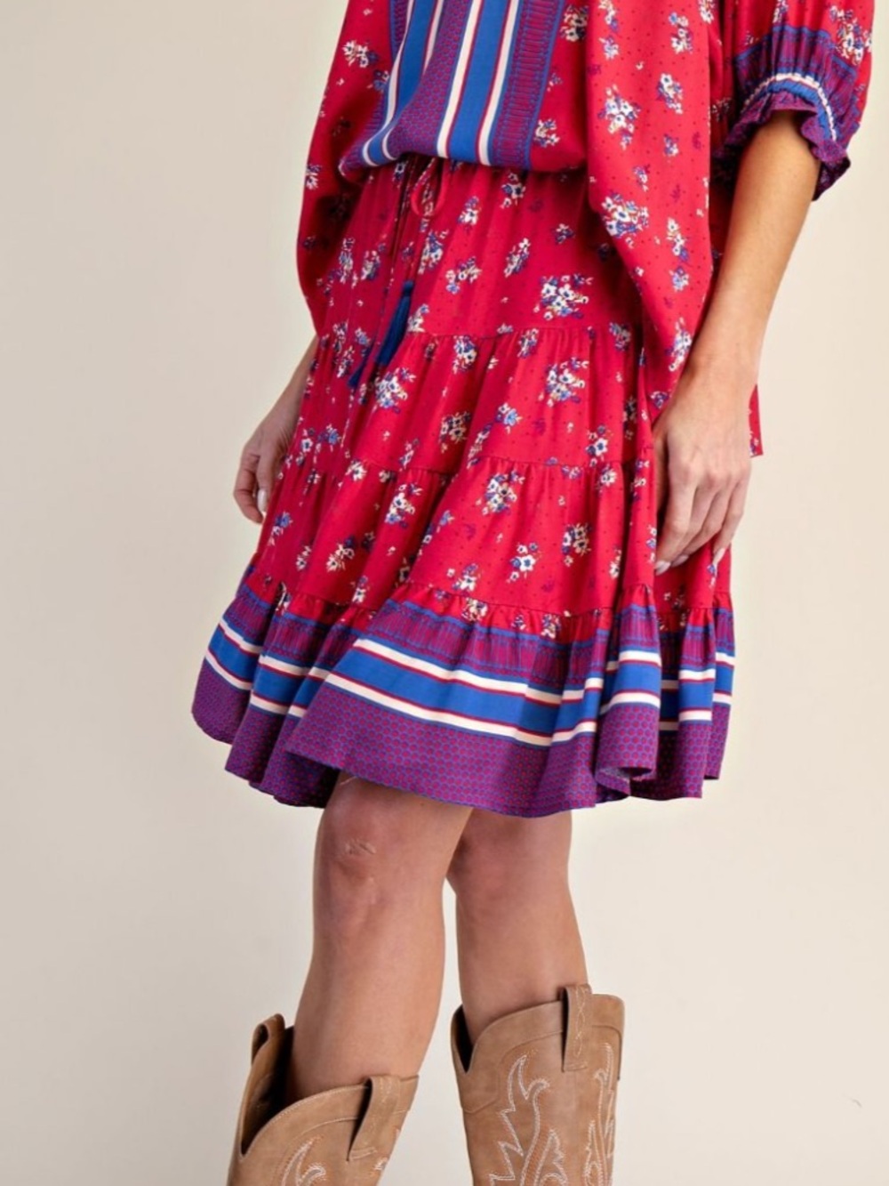 35 ❤️ 1-H BORDER PRINTED CHALLIS MINI SKIRT AND MATCHING SET - Picture 7 of 7